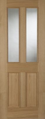 Oak Oxford 4 Panel Un-Finished Raised Mouldings (CLEAR GLASS) FD30 44mm Fire Door
