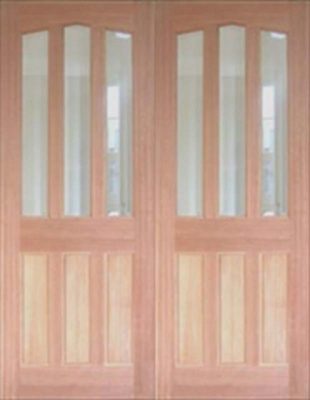 Hardwood Barnbrough with Clear Bevelled Glass - Rebated Pair - Unfinished - DF