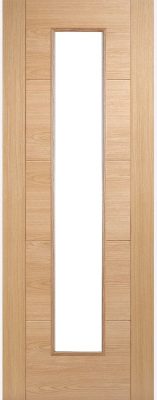 Internal Oak Open Trend Style (OBSCURE GLASS CLEAR LINES) (44mm Thick) Pre-Finished Channel Groove Door