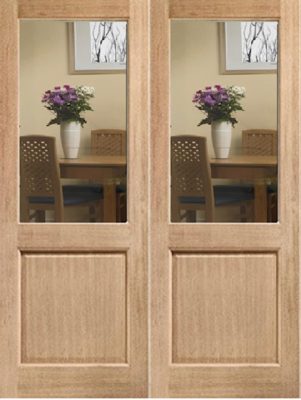 Oak 2XG Rebated Pair - Clear Bevelled Glass - Unfinished - DF