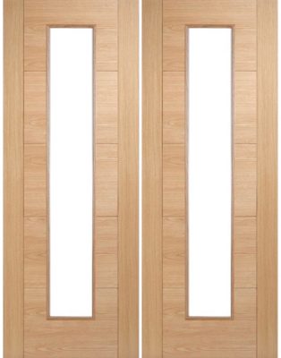 Internal Oak Trend Style Pair CLEAR DIAMOND CUT GLASS Channel Groove Pre-Finished Door