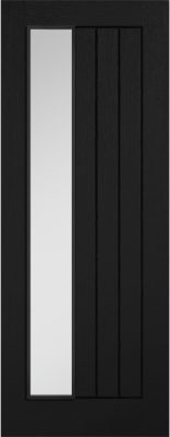 Internal Black Oak Offset Mexicano (CLEAR GLASS) Pre-Finished Solid Core Door