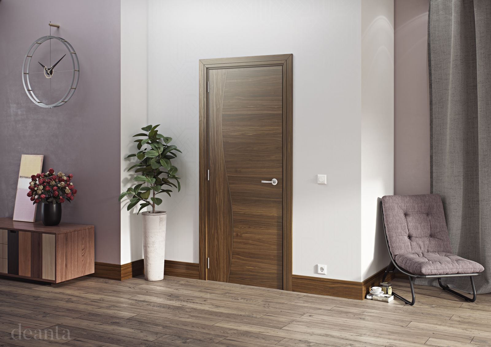 Internal Walnut Cadiz FD30 44mm Pre-Finished Fire Door - Image 2