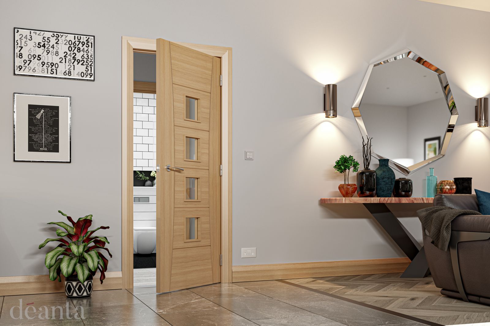 Internal Oak Pamplona Pre-Finished (CLEAR GLASS) FD30 44mm Fire Door - Image 2
