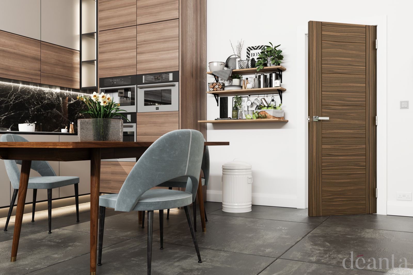 Internal Walnut Seville FD30 44mm Pre-Finished Fire Door - Image 2