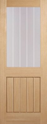 Internal Oak Mexicano Un-Finished (CLEAR GLASS ETCHED LINES) FD30 44mm Fire Door