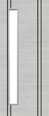 Internal Pre Finished Light Grey Ash with Dark Grey Ash Vertical Inlays D06 Glazed FD30 44mm Fire Door