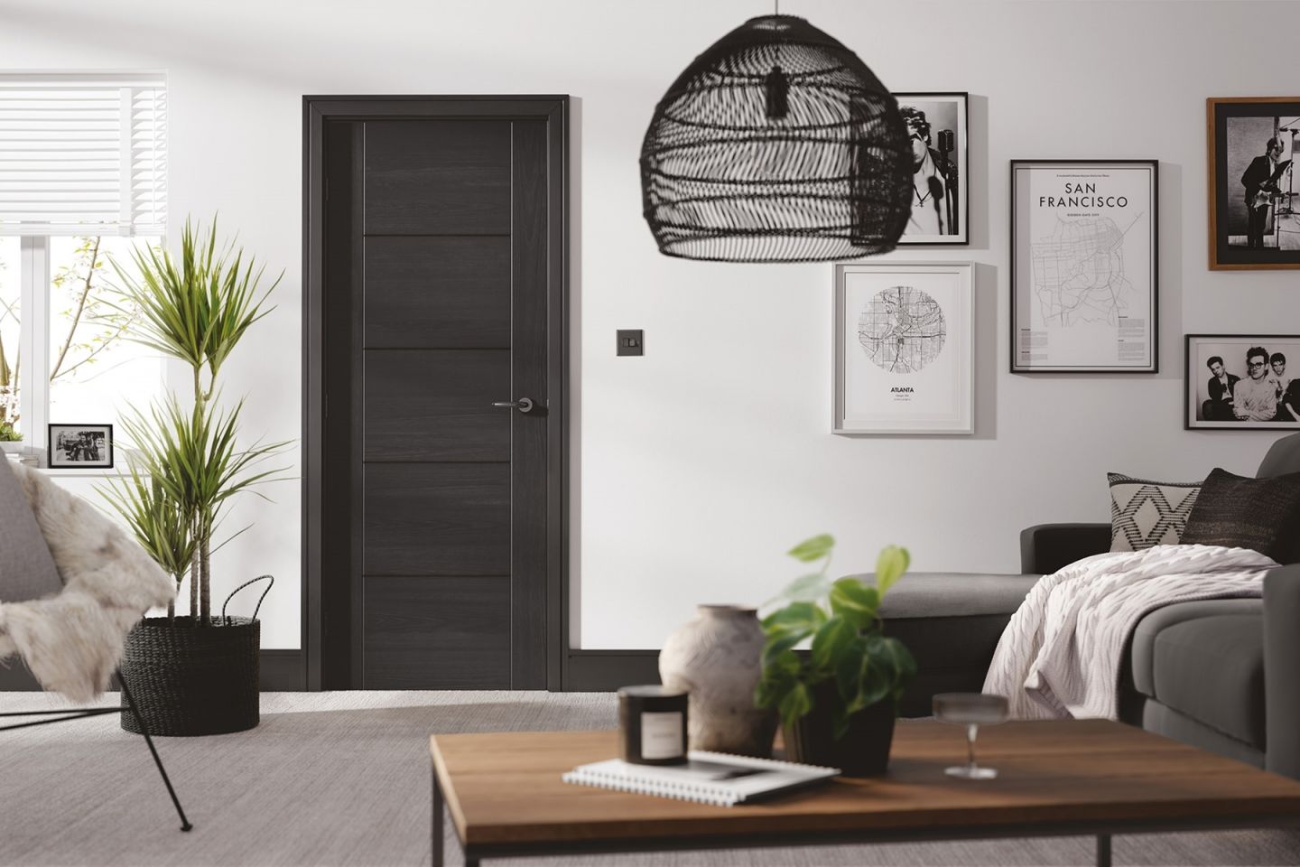 Internal Charcoal Black Vancouver Pre-Finished FD30 44mm Fire Door - Image 2