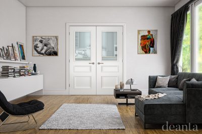 Internal White Primed Windsor (CLEAR BEVELLED GLASS) Rebated Pair