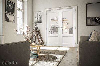 Internal White Primed Madison (CLEAR GLASS) Rebated Door Pair