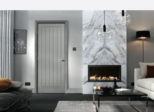 Internal Grey Textured Vertical 5 Panel Pre-Finished FD30 44mm Fire Door - Image 2