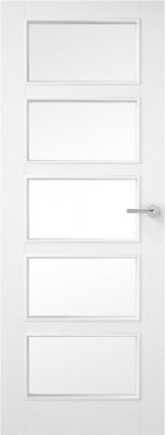 Internal White Primed 5 Panel 5L (CLEAR GLASS) Standard Core Smooth Finish Door