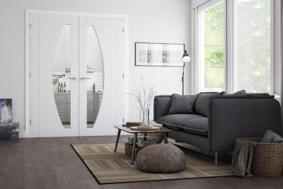 Internal White Primed Ravello (CLEAR GLASS) Rebated Door Pair