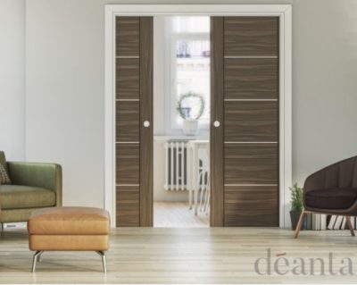 Double Door Kit + Handle & Doorjamb 100mm White Doorjamb + Satin Chrome Finish Hardware