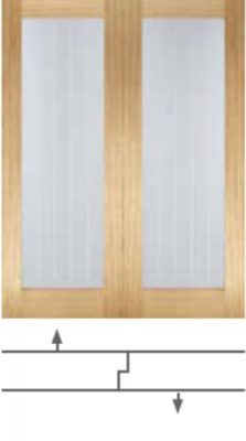 Internal Oak Mexicano Pattern 10  (CLEAR GLASS FROSTED LINES) Solid Core Un-Finished Door Pair - LPD