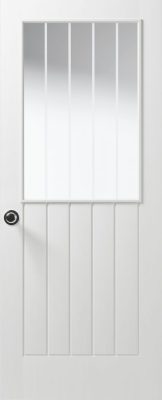 Internal White Primed Vertical 5 Panel Textured Half Light (CLEAR GLASS ETCHED LINES) Door