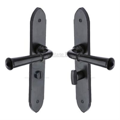External/Internal Black Iron Hadley Door Handle on Plate - Image 3