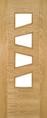 Internal Oak Seville 4L Slanted (CLEAR GLASS) Pre Finished Internal Door