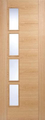 Internal Oak Vancouver Offset (CLEAR GLASS) Pre-Finished Solid Core Door - LPD
