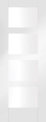 White Primed Shaker 4 Light (CLEAR GLASS) FD30 44mm Fire Door