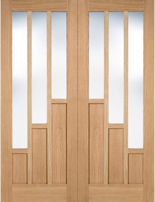 Internal Oak Coventry Pair Rebated (CLEAR GLASS) Solid Core Door Pre-Finished- LPD