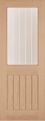Internal Oak Belize (CLEAR GLASS ETCHED LINES) Pre-Finished Door