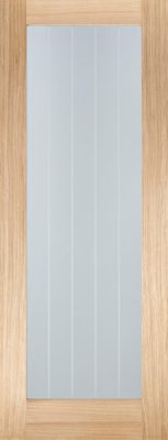 Internal Oak Mexicano Pattern 10 (CLEAR GLASS ETCHED LINES) Pre-Finished FD30 44mm Fire Door