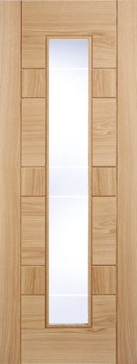 Internal Oak Edmonton (CLEAR GLASS ETCHED LINES) Solid Core Pre-Finished Door