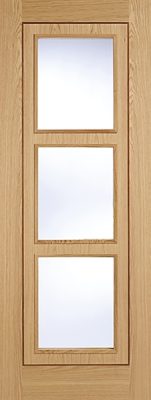 Internal Oak Inlay 3 Light (CLEAR GLASS) Pre-Finished Solid Core Door