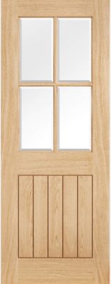 Internal Oak Belize 4 Light (CLEAR BEVELLED GLASS) Solid Core Un-Finished Door
