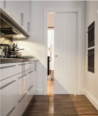 Single Door Kit + Handle & Doorjamb 100mm White Doorjamb + Black Finish Hardware