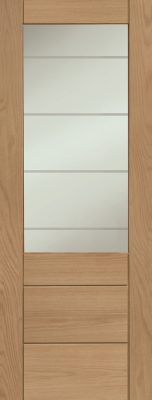 Internal Oak Palermo Essential 2XG (CLEAR GLASS ETCHED LINES) Pre-Finished Door