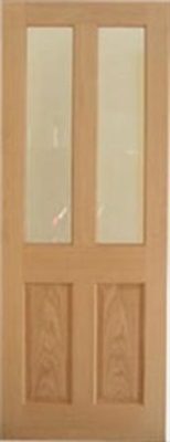 Internal Oak 4P with Clear Flat Fire Glass Un-Finished FD30 44mm Fire Door