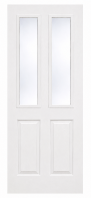 Internal White Primed Woodgrain 2 Light 2 Panel (CLEAR GLASS) 44mm FD30 Fire Door