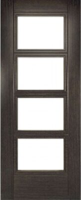 Internal Montreal Dark Grey Ash Veneer (CLEAR GLASS)Pre-Finished FD30 44mm  Fire Door