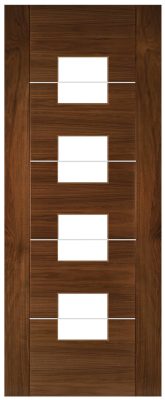 Internal Walnut Valencia (CLEAR GLASS) Aluminium Inlays Pre-Finished Door