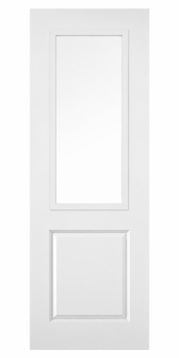 Internal White Primed Smooth 2 Panel Square Top Half Light (CLEAR GLASS) FD30 44mm Fire Door