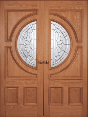 External Oak Un-Finished Rebated (Decorative Glass) Empress RM1S (LHPO) Door Pair