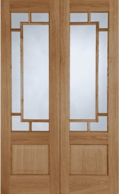 Internal Oak Orient (CLEAR BEVELLED EDGE GLASS) Rebated Pre-Finished Door Pair