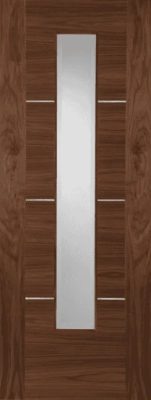 Internal Walnut Nova 1 Light With Aluminium Inlay Strip (CLEAR GLASS) Pre-Finished FD30 44mm Fire Door