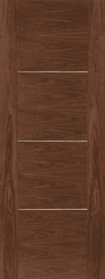 Internal Walnut Nova With Aluminium Inlay Strip Pre-Finished FD30 44mm Fire Door