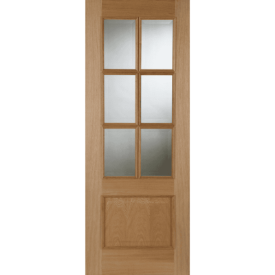 Internal Oak 6 Light (CLEAR BEVELLED GLASS) Un-Finished Iris FD30 44mm Fire Door
